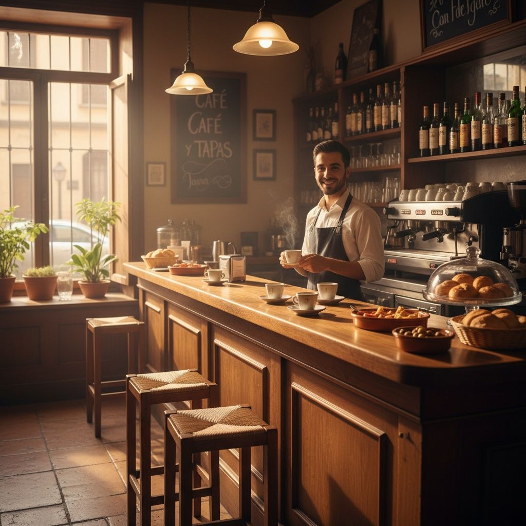 En barra. Completa: Camarero: —______. Cliente: —Un café con leche, por favor.