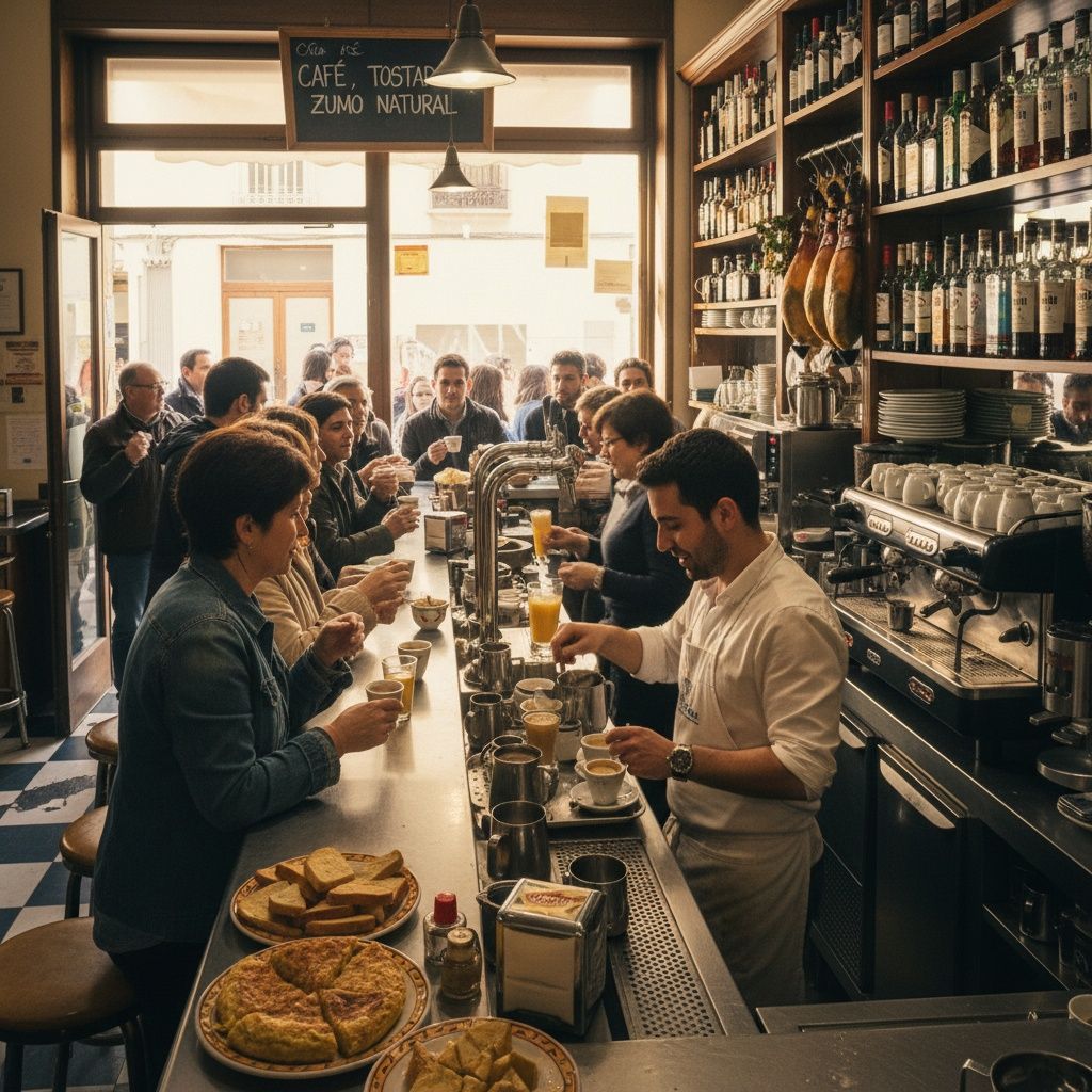 Estás en la barra de un bar. Pide un café con leche de forma natural.