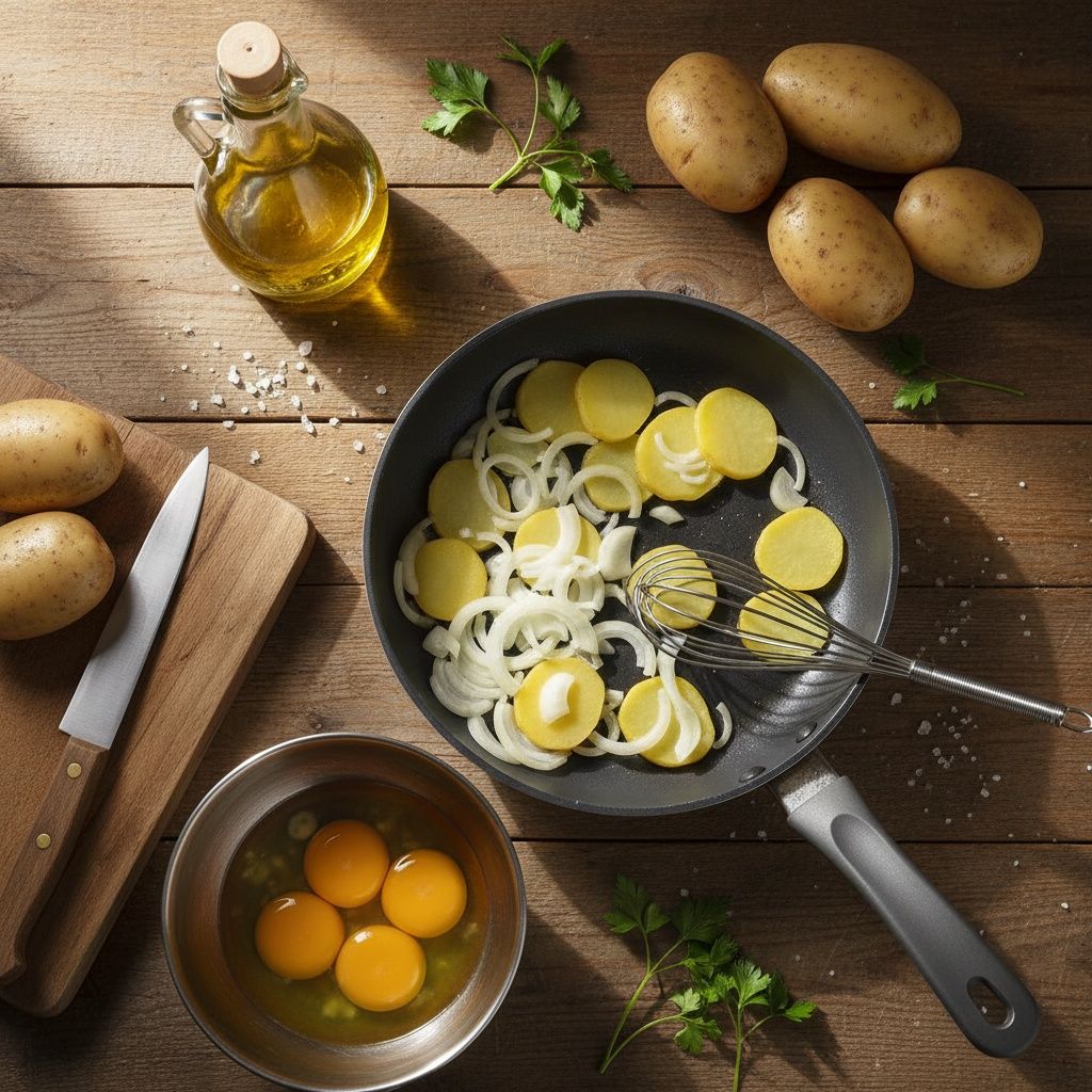 Ordena los pasos para preparar una tortilla de patatas usando la pasiva refleja (se + 3.ª persona).