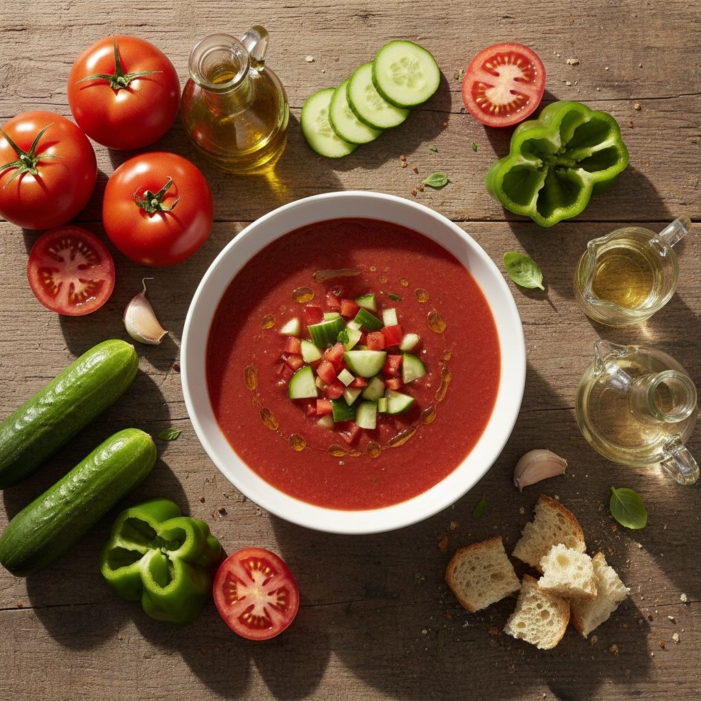 ¿Cuál es la sopa fría hecha principalmente con tomate, pepino y pimiento?