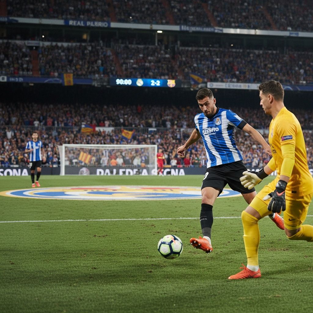 El delantero está solo delante del portero. Completa: «El delantero ____ marcar».