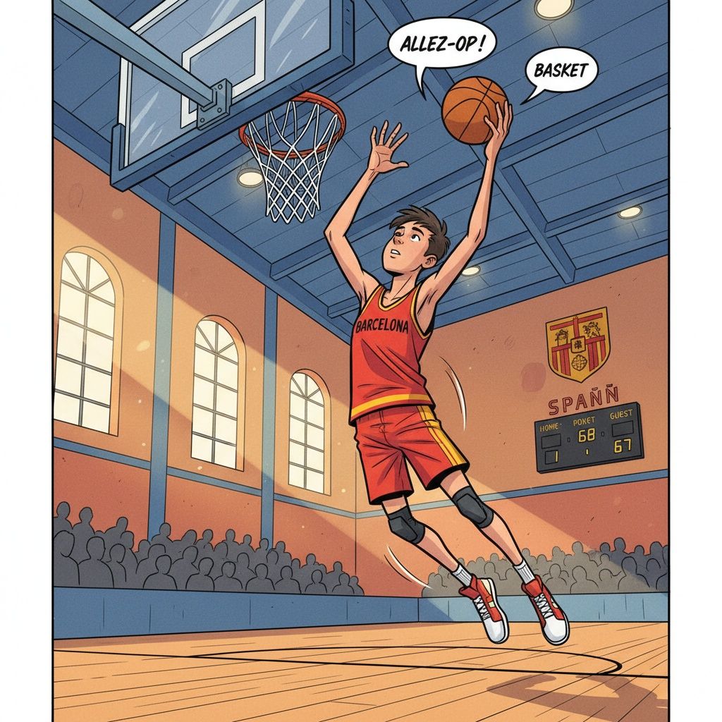 Completa: Los domingos mi hermano ____ al baloncesto en el polideportivo.