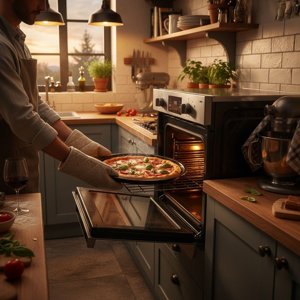 Ich schiebe die Pizza ___ .