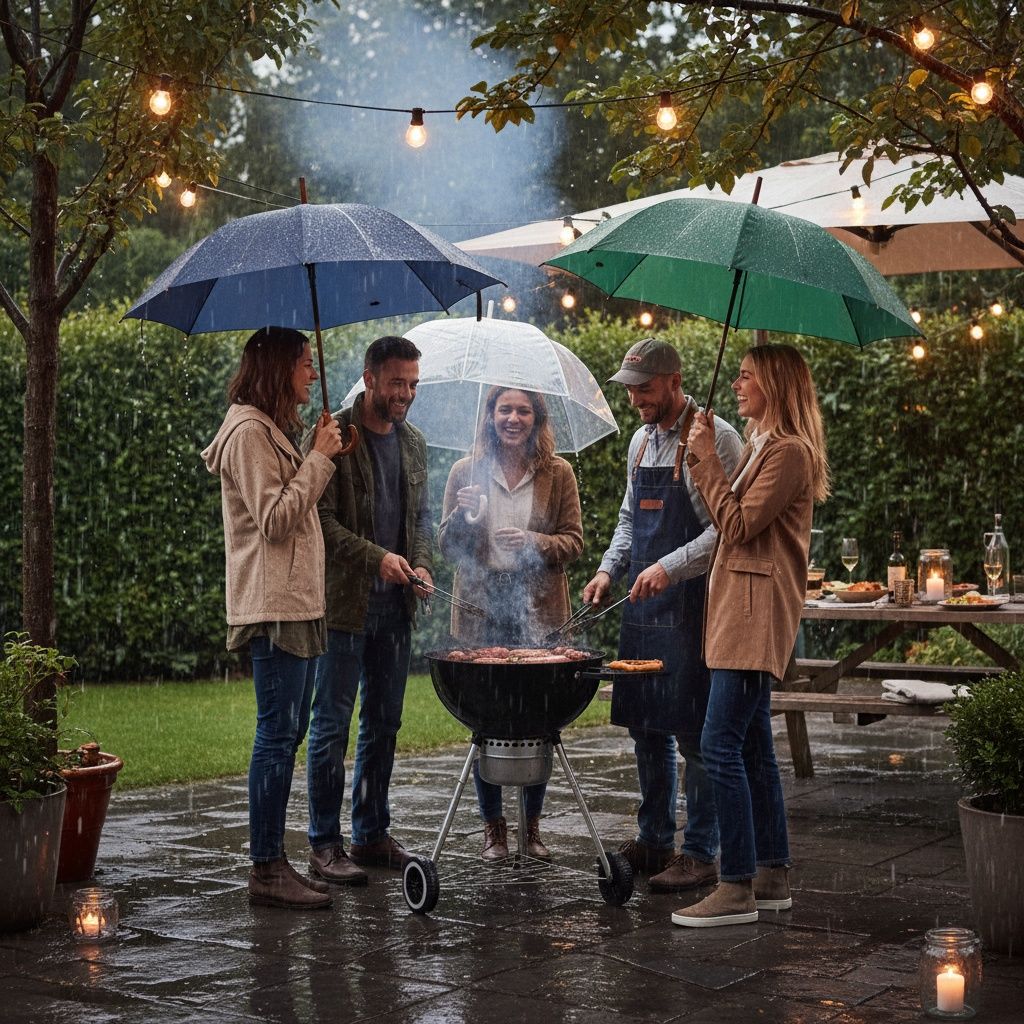 Ergänze: "_____ Regens grillen wir draußen."