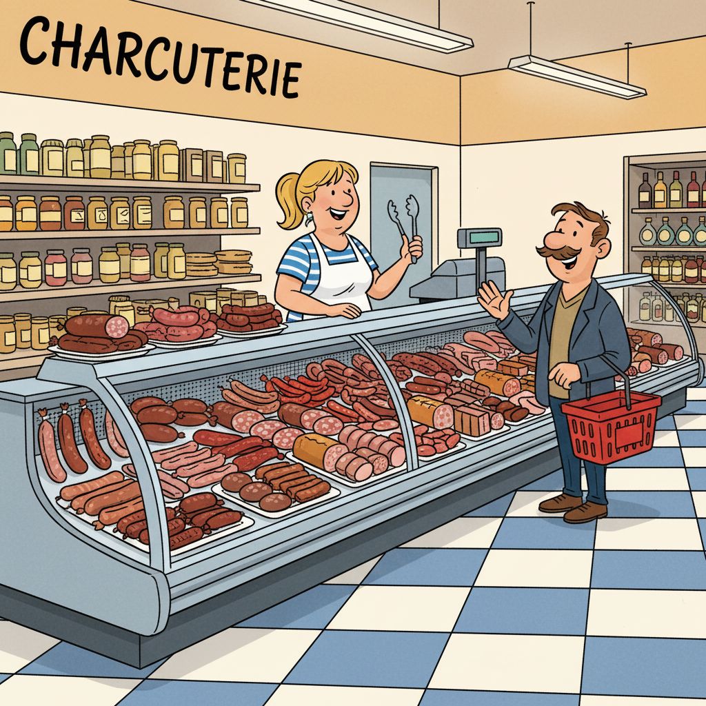 An der Wursttheke, sehr kurz und formell. Welche Frage stellt die Verkäuferin?