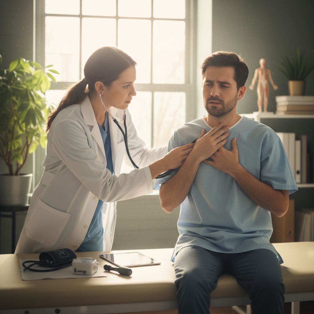 Bild: Du bist beim Arzt und zeigst auf den Hals. Was sagst du?