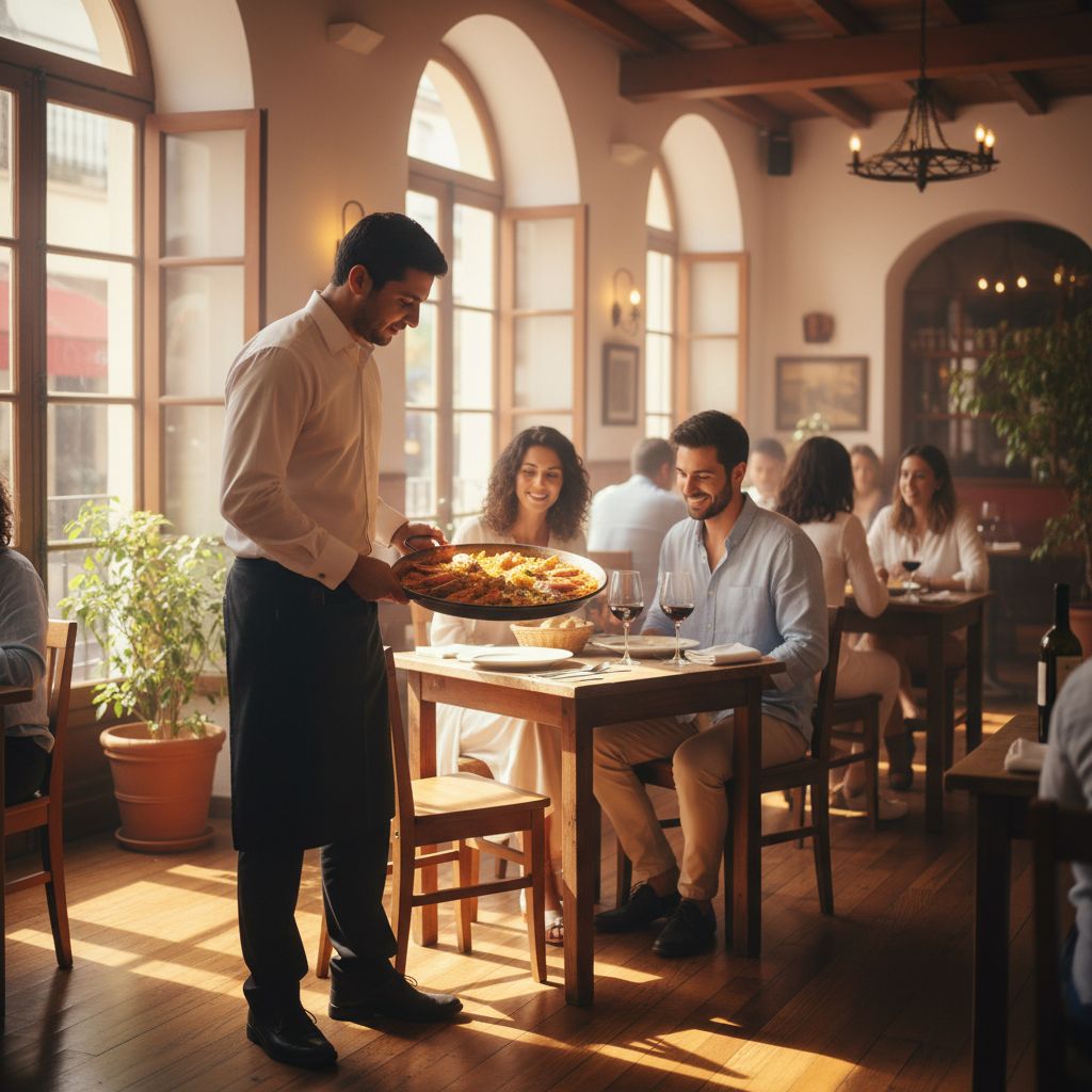 En un bar de menú, el camarero deja la paella en tu mesa. ¿Qué dices en España?